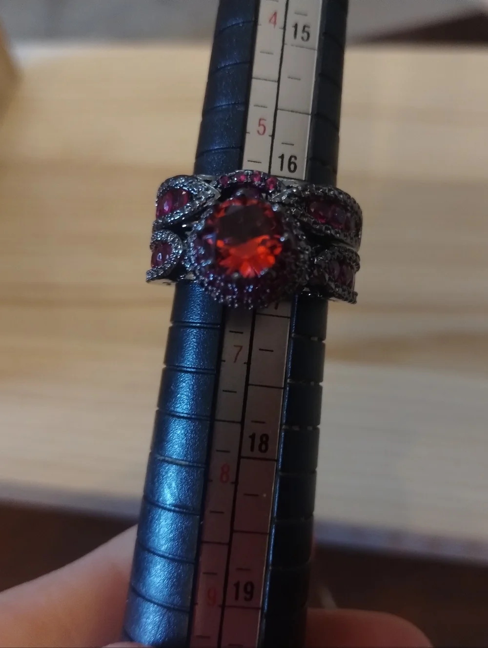 New Pink Gemstone Ring Set 2PC Black Tone  Stackable Statement Rings Size 6